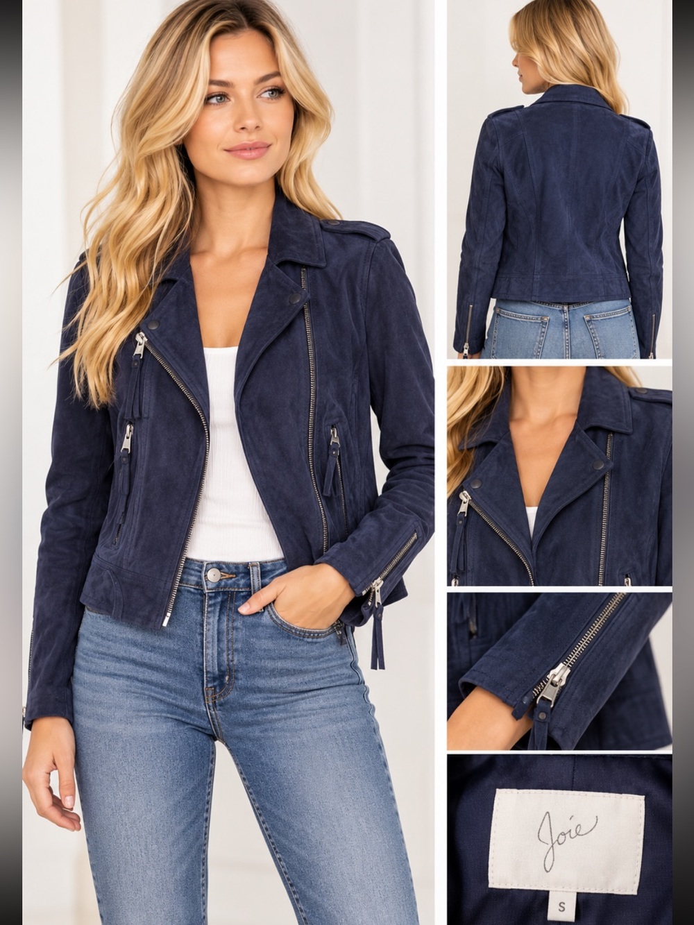 Joie Navy Suede Asymmetric Moto Jacket Sz XS NWT $664 decreased from $998! ❤️🎁